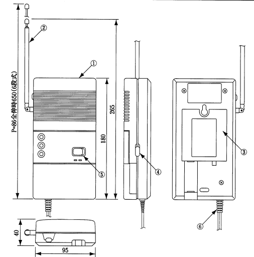 SHA-500Zの外形寸法図