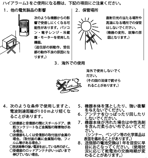 ハイアラーム　利用に当たっての注意点