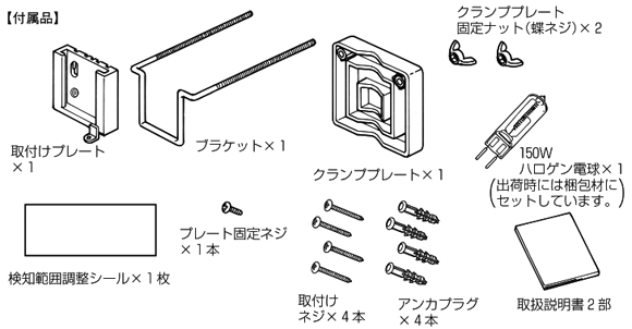 使用電球　ハロゲン電球150W、　取付プレート ブラケット