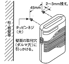 壁面に取り付けたネジに本体を引っかけます