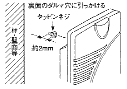 壁面に取り付けたネジに本体を引っかけます