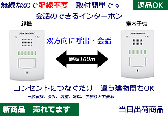 双方向で呼出・会話ができる無線インターホン