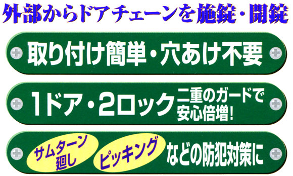 外部からドアチェーンを施錠・・開錠