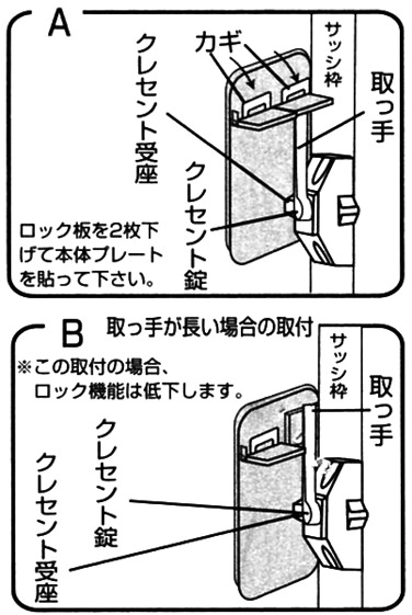 クレセント錠のサイズが大型の場合