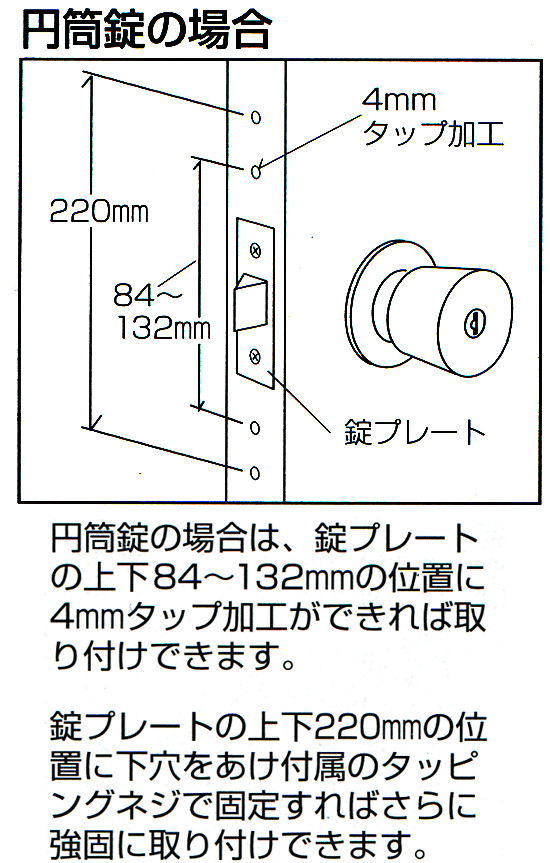 円筒錠の場合の適合サイズ