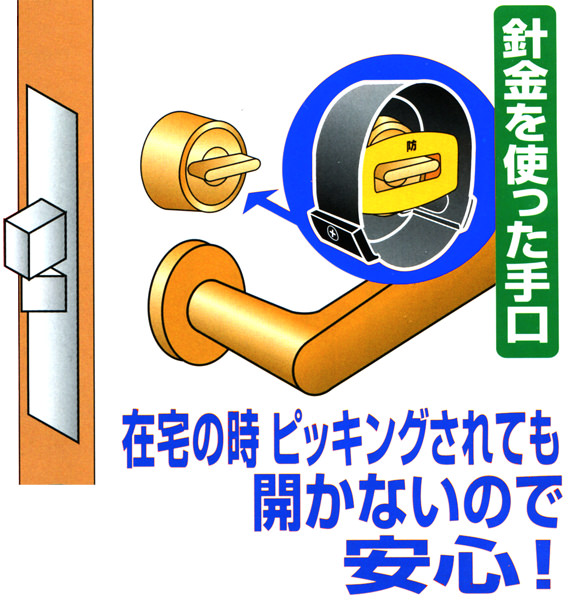 在宅時、ピッキングされても開かないので安心