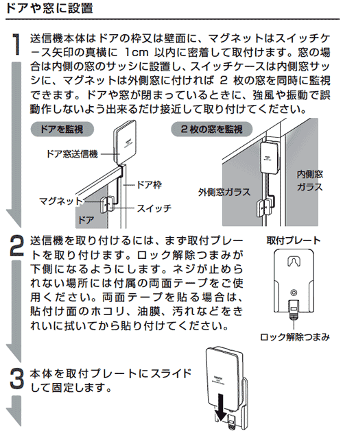 ドア窓センサーX30の設置方法1