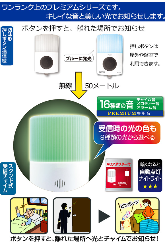 ワンクラス上のプレミアムシリーズ、キレイな音と美しい光でお知らせ