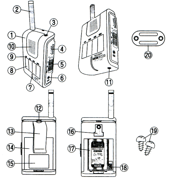 ホームガード　携帯受信チャイム REV100の各部の名称