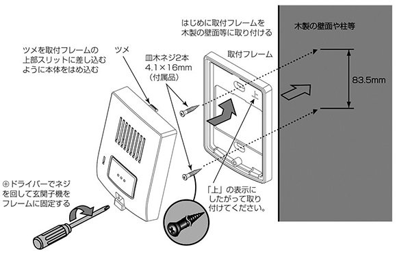 玄関子機を壁面や柱に設置