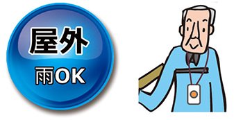 屋外OK 押しボタンは首から下げて利用できます。