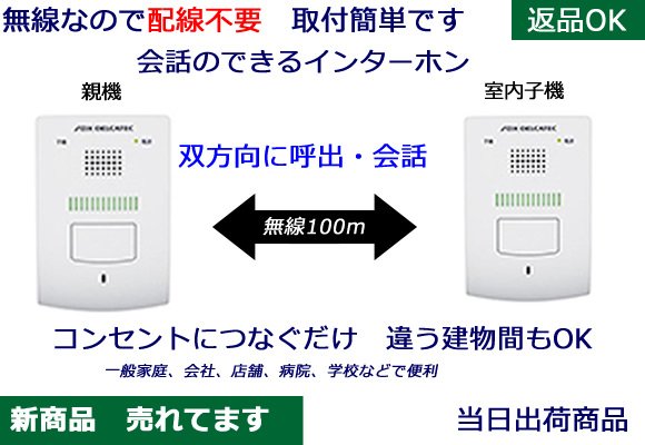 双方向で呼出・会話ができる無線インターホン